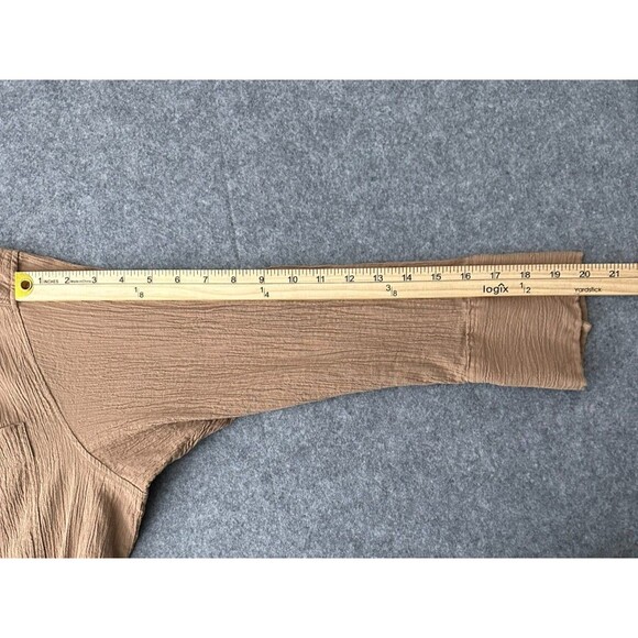 H&M Brown Crinkle Cotton Button Front Midi Shirt Dress S Brown Casual Minimalist - Picture 12 of 12